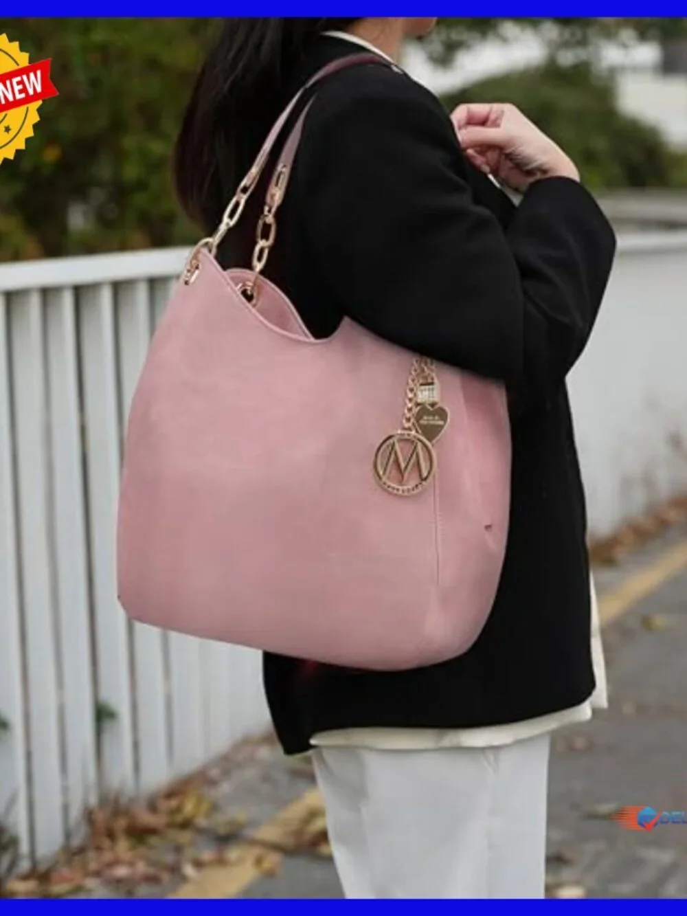 Large Vegan Leather Hobo Bag with Wristlet, 3 Compartments, 11